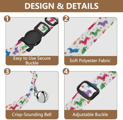 Colorful Dachshund Dogs White Kitten Collars 2 Pack Soft Polyester Pet Collar Adjustable Length 10.6" to 17.1"
