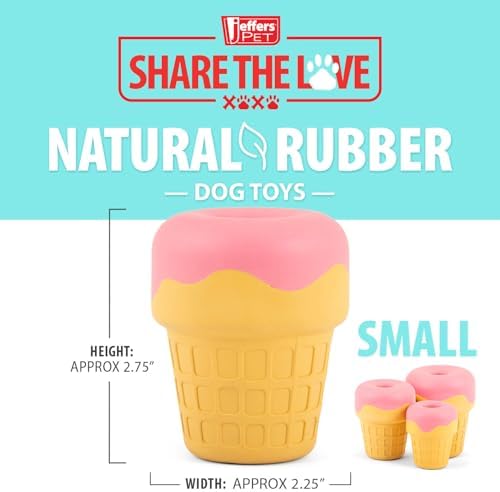 Jeffers Pet Natural Rubber Dog Chew Toy – Ice Cream Cone, Small – Treat Dispensing, Vanilla Scent, Durable, Non-Toxic, Dishwasher Safe, Interactive Fetch & Tug Toy - Perfect for Training