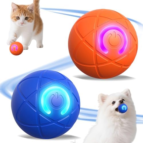 2 PCS Interactive Dog Ball, [2026 Newly Upgraded] Automatic Moving & Bouncing Dog Toy to Keep Them Busy,Pet Vibrating Ball for Dogs/Cats, Durable Pet Balls for Small&Medium Dogs(Blue & Orange)