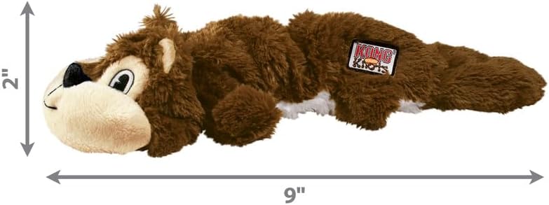 KONG Scrunch Knots 2 Pack Dog Toy – Stuffing-Free Plush with Internal Knotted Ropes & Squeaker – Durable Tug & Chew Toy (Squirrel, Small/Medium)
