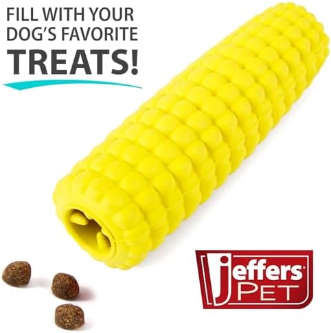 Jeffers Pet Natural Rubber Dog Chew Toy – Corn, Medium - Treat Dispensing, Vanilla Scent, Durable, Non-Toxic, Dishwasher Safe, Interactive Fetch & Tug Toy - Perfect for Training Medium Chewers