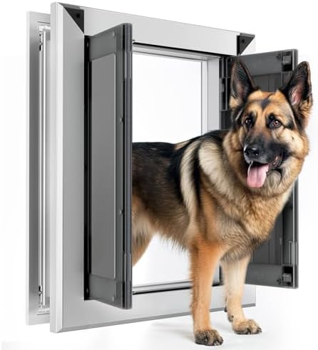 Aluminum Large Dog Door for Dogs Up to 110 LBS, Silver