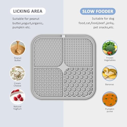 ChefAide 2 Pack Lick Mat for Dogs,Cats,Upgraded 8.5×8.5 inches Licking Mats with Suction Cups,Slow Feeder Licking Pad for Anxiety Relief and Boredom Reducer,Suitable for Dog Training (Khaki+Dark Gray)