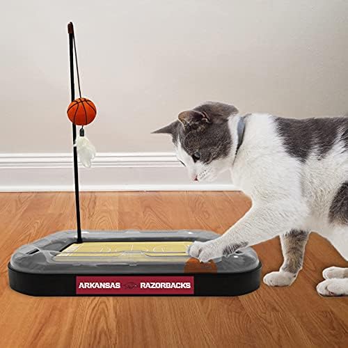 Cat Scratch Toy NCAA ARKANSAS RAZORBACKS REVERSIBLE Basketball Court Felt/Cardboard Cat Scratcher Toy. Interactive Cat Ball Bell in Tracks. 6-in-1 CAT TOY Cat Wand Poll, CATNIP-FILLED Plush Basketball
