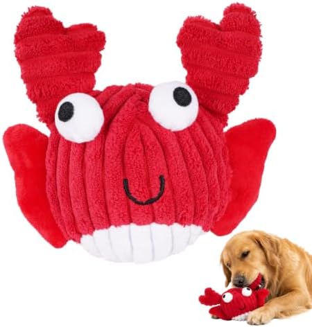 Crab Plush Dog Toy, 2-in-1 Rip & Reveal Interactive Dog Toy with Squeaky Spiky Ball Inside, Crinkle Wings, Soft Plush Chew Toy for Small Medium Large Dogs