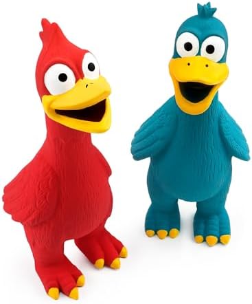 CHIWAVA 2PCS Squawking Latex Dog Toy Chicken Duck for Medium Large Dogs