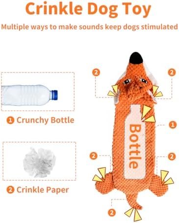 Dog Toys, Squeaky Plush No Stuffing Crinkle Dog Toy for Small Medium Large Dogs, Interactive Puppy Teething Water Bottle Dog Chew Toy (3 Pack)