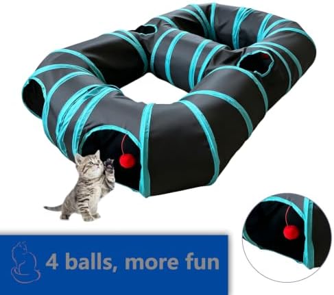8-Shaped Cat Tunnel Toy Interactive Foldable Playhouse Maze Toys for Cats, Kittens, Rabbits & Small Pets with Playing Balls Collapsible Play Tube for Indoor Fun & Exercise (Blue)