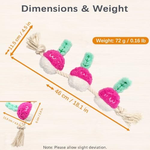 Purple Radish Dog Rope Toy, Squeaky Plush Tug for Small Medium Dogs