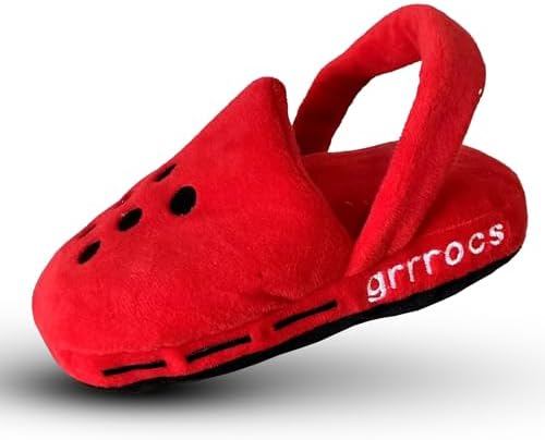 Grrrocs – Luxurious Parody Plush Dog Toy with Squeaker, Premium Fabric, Embroidered Details, Designer-Inspired Chew Toy, Fun Gift for Medium Dogs & Dog Lovers