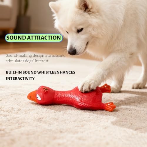 6.7" Squeaky Latex Dog Toy gripping, Cute Little Chicken Rubber Toy for Chewing and Grinding Teeth Interactive Play for Small Medium Dogs -(1Pcs Red)