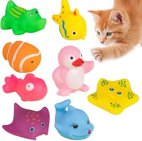 8 Pcs Pool Cat Interactive Squeaky Toy, Rubber Floating Water Toys