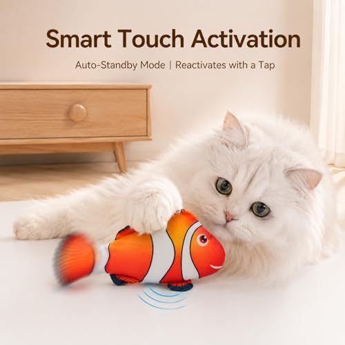 3 Pack Flopping Fish Cat Toy, Interactive Plush Cat Kicker Toy with Catnip Pocket, USB Rechargeable Wiggle Fish Set(Carp+Clownfish+Mackerel) for Indoor Kitten & Small Dogs, 3 Assorted Sizes