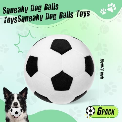 Blueweenly 6 Pcs Stuffed Soccer Ball Dog Toys, 4 Inch Squeaky Football Dog Toys, Soft Interactive Chew Indoor Outdoor Playing Supply for Small Medium Large Pet Rolling Tossing Chasing Games, White