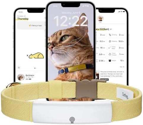Health Tracker for Cats - Smart Cat Collar with Safety Breakaway Buckle for Indoor Cats, Wellness Alerts, Real-time Monitoring (White×Yellow,XL)