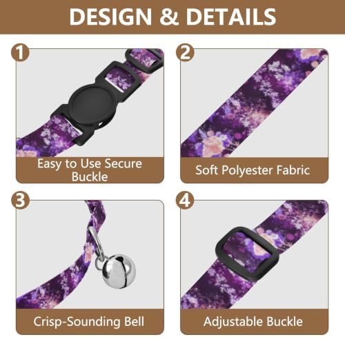 Bloom Floral Purple Pet Collars for Cats, 2 Pack Dog Bell Collar
