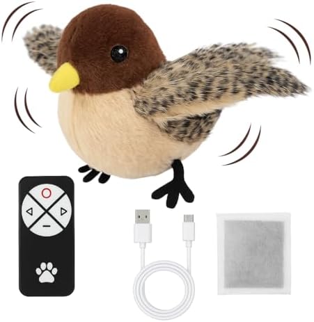 Flying Bird Cat Toy (Not a Flying Bird) – Interactive Flappy Bird Toy for Indoor Cats, USB Rechargeable with Real Feathers, Chirping Sounds & Remote Control