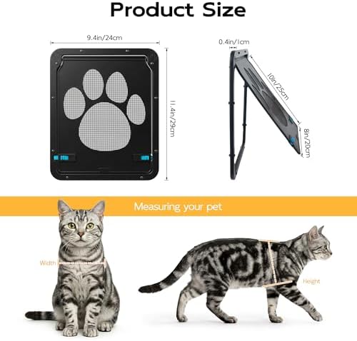 PetPrime Cat Door for Screen Door with Flap Opening 8×10 inches,Lockable Auto-Close Magnetic Pet Door for Cats & Small Dogs,Suitable for Sliding Screen Door,Easy Install,Small