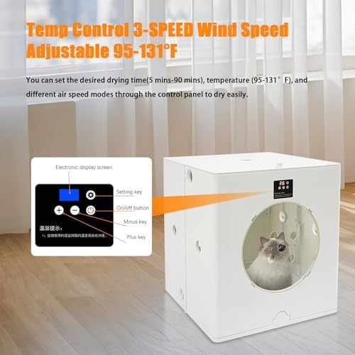 Foldable Smart Pet Dryer Box with 6 Fan 800W Automatic Cat Dryer Box Time-Setting Temperature Control, 88L Small Dog Drying Box, Cat Hair Blow 360° Ultra Quiet(Not Include Batteries)