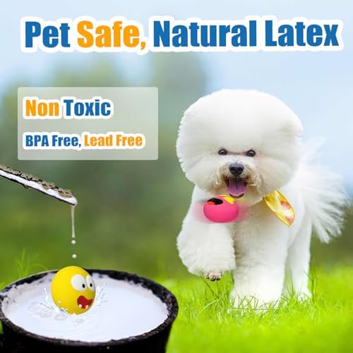 HOLYSTEED Latex Squeaky Dog Toy for Small Dogs, Mini Breeds, 2.2" Flat Ball