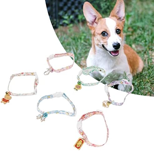 Pet Pattern Collars Set of 6 Cute Soft Adjustable Dog Collars with Bell for Small Animals - Polyester Material