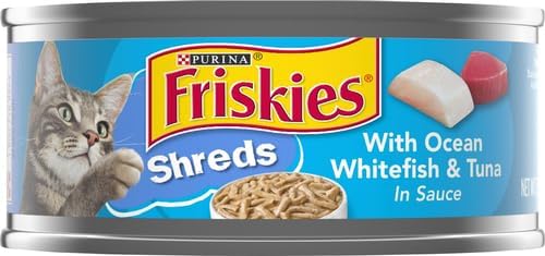 Friskies Purina Shreds with Ocean Whitefish and Tuna in Sauce Wet Cat Food - 5.5 oz. Cans (Pack of 48)