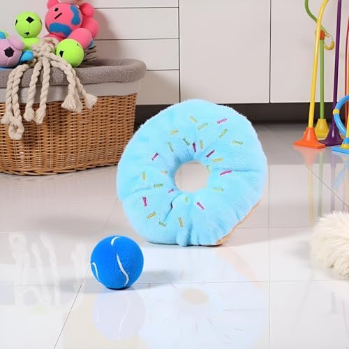 1Pcs Blue Donut Dog Chew Toy Soft Plush Donut Sound Toy Cute Pet Bite Squeaker Sound Puppy Dog Plush Chewing Toy Pet Supply for Puppy Squeak Toys