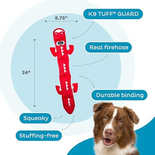 Outward Hound Fire Biterz Red Lizard, Plush Firehose Material Interactive Dog Toy, Large