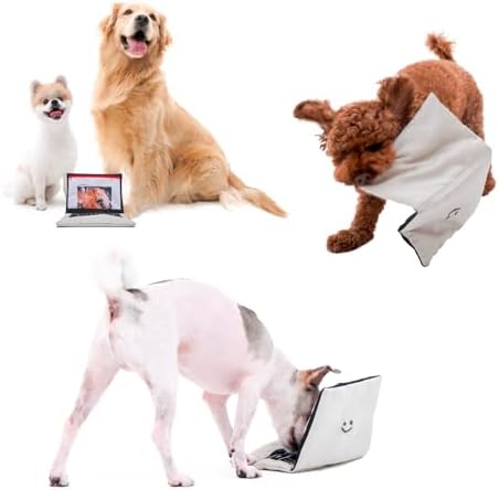 Interactive Dog Toy Set, Squeaky Laptop and Coffee Cup Plush Toys with Crinkle Paper and Treat Pocket, Work from Home Theme for Small to Medium Dogs