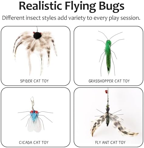 Cat Wand Toy, 4PC Flying Bug Toys for Cats(4PC Bug Refills)