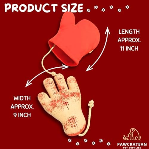 7" Squeaky Plush Toy for Puppies Small Dogs Self Etertainment Washable Soft Made [PET ONLY] (Red Glove & Hand)