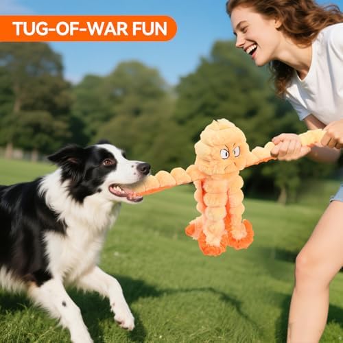 LIFLIX Squeaky Octopus Dog Toy, Large Soft Plush Toy for Indoor Dogs, Interactive Dog Toy to Keep Them Busy, Not for Aggressive Chewers, Orange