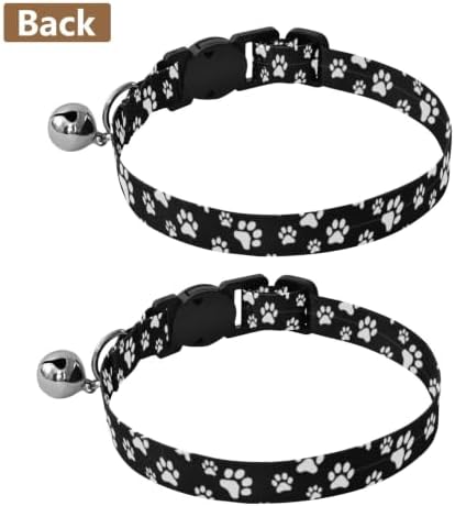 White Dog Paw Prints Black Adjustable Buckle Kitten Collars 2 Pack Adjustable Pet Collar