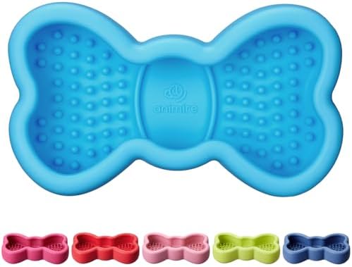Lick Mat for Dogs, Animire Anti-Spilled Bow Tie Lick Bowls for Anxiety Relief, Silicone Slow Feeder Licking Pad with Suction Cups, Freezeable Dog Enrichment Toy for Boredom(Light Blue,S)