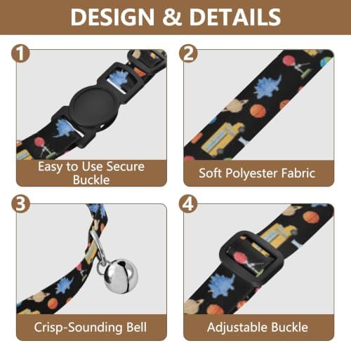 Colorful Dinosaurs Black Breakaway Cat Collars with Bell 2 Pack Dog Collar Adjustable 10.6 to 17.1 Inches