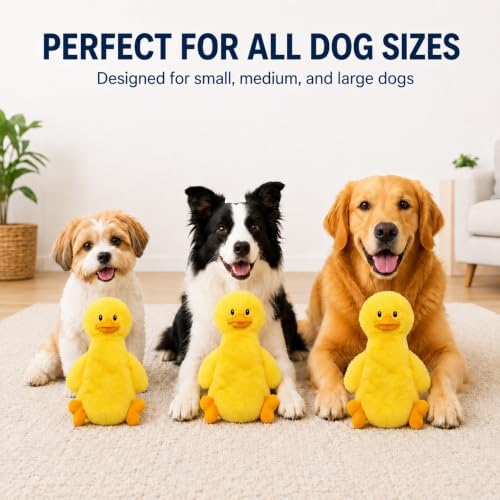 Interactive Crinkle Duck Dog Toy – No Stuffing Plush Squeaky Pet Toy (14"x8"), Tear-Resistant Reinforced Stitching, Odor-Free Chew Toy, Keeps Them Busy for Small, Medium & Large Dogs
