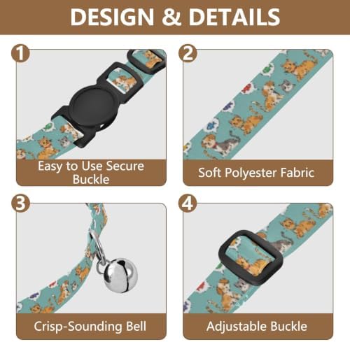 Cartoon Cats Dogs Lightweight Pet Collar for Cats and Dogs, 2 Pack Puppy Collar with Bell