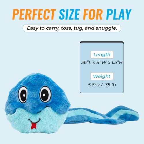 Guru Hide-A-Tail Blue Snake Plush Dog Toy - No Stuffing Interactive Puzzle Toy with Treat Pocket - Squeaky Crinkle Enrichment Toy for Tug and Fetch - Boredom Buster - XL All Breed Sizes