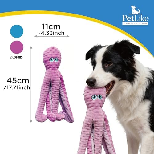 PetLike 2 Pack Squeaky Octopus Dog Toys, Durable Stuffing Plush Chew Toys with Crinkle Paper, Reinforced Liner Interactive Toys for Medium & Large Dogs (Pink+Blue, Large)