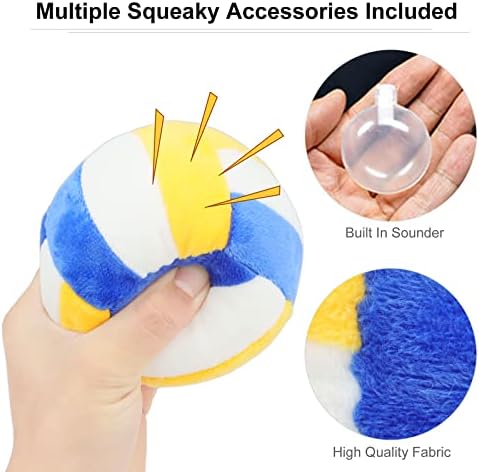 Interactive Dog Balls, 2 Pack Plush Squeaky Dog Toys Balls for Dogs, Football Volleyball Dog Toy Ball Indoor Outdoor Sports Stuffed Puppy Toy for Small Medium Dog(Football+Volleyball)