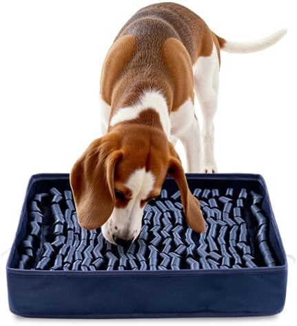 FunFurry Snuffle Mat for Dogs, Dog Puzzle Mat, Interactive Dog Toys for Enrichment,Sniff Mats with Non-Slip Backing,Suitable for Breeds and Sizes of Dogs (Navy, 17" X 15")