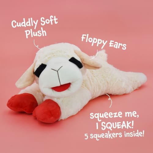 Multipet Lamb Chop Dog Plush Toy - Squeaky Toy for All Dogs - Extra Soft Plush - Stuffed Animal for Cuddling & Playing - Jumbo (24", Cream)