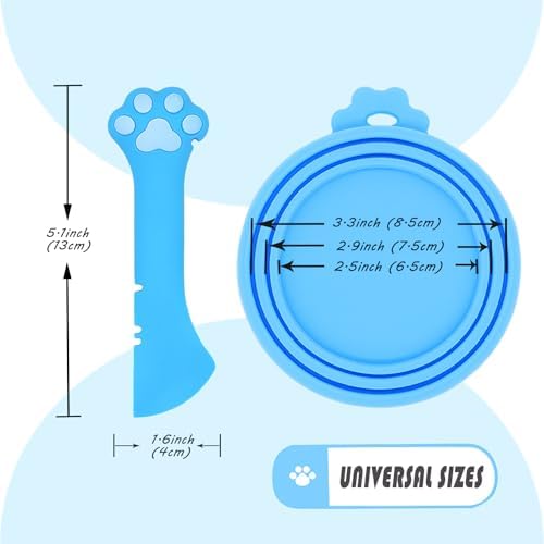 Pet Can Opener & 3 Pcs Cat Food Can Lids | Universal BPA Free Silicone Covers & Multi-Function Wet Food Spoon for Cat and Dog Food(Blue)