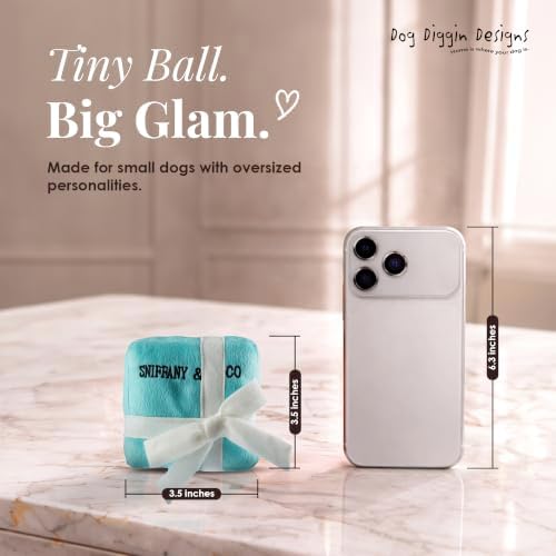 Dog Diggin Designs Sniffany & Co Small Plush Dog Toy Box | Luxury-Inspired Parody Designer Gift Box with Built-in Squeaker, Soft Plush Interactive Dog Toy – Thinking Outside The Box!