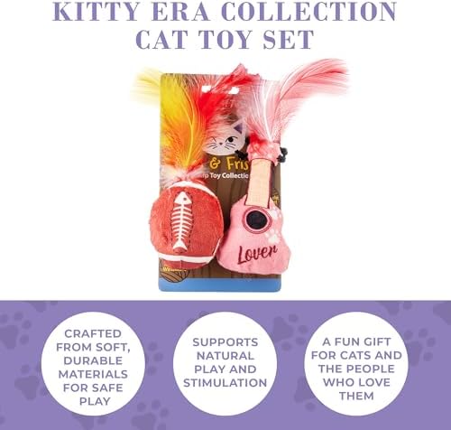 Haute Diggity Kitty Era Tour Guitar + Football Set, Soft Plush Cat Toys