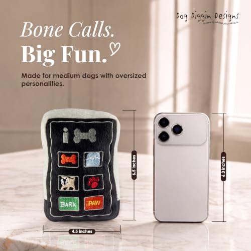 Dog Diggin Designs iBone Plush Dog Toy Bone | Luxury-Inspired Parody Tech-Style Bone with Squeaker, Soft Plush Chew & Play Dog Toy – Modern Fashion Accessories