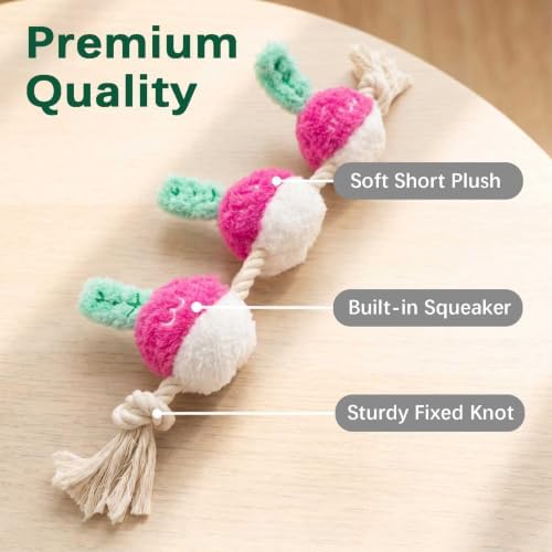Purple Radish Dog Rope Toy, Squeaky Plush Tug for Small Medium Dogs