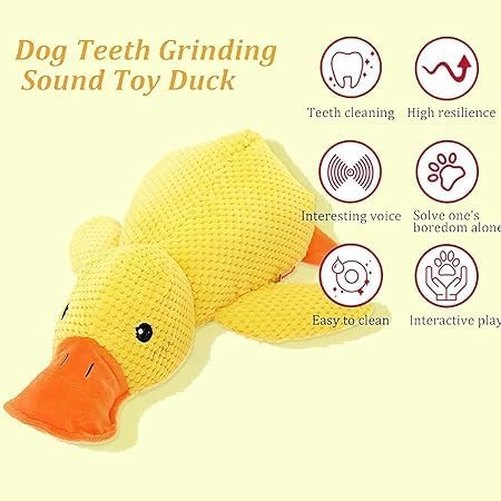 Mellow Dog Calming Duck Toy for Dogs, 2026 Upgraded Plush Duck with Squeaky Sound, Interactive Crinkle Chew Toy for Anxiety Relief, Durable Soft Pillow Toy for All Breed Aggressive Chewers