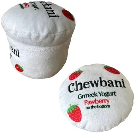 Chewbani Grrreek Yogurt – Luxurious Parody Plush Dog Toy with Squeaker, Premium Fabric, Embroidered Details, Designer-Inspired Chew Toy, Fun Gift for Small Dogs & Dog Lovers