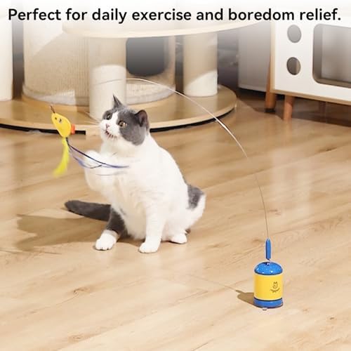 Migipaws Interactive Automatic Cat Teaser Wand Toy with Strong Suction Cup, 70cm Flexible Wire & DIY Bending Design, Rechargeable Cat Exercise Toy with Auto Timer for Indoor Cats (Blue)